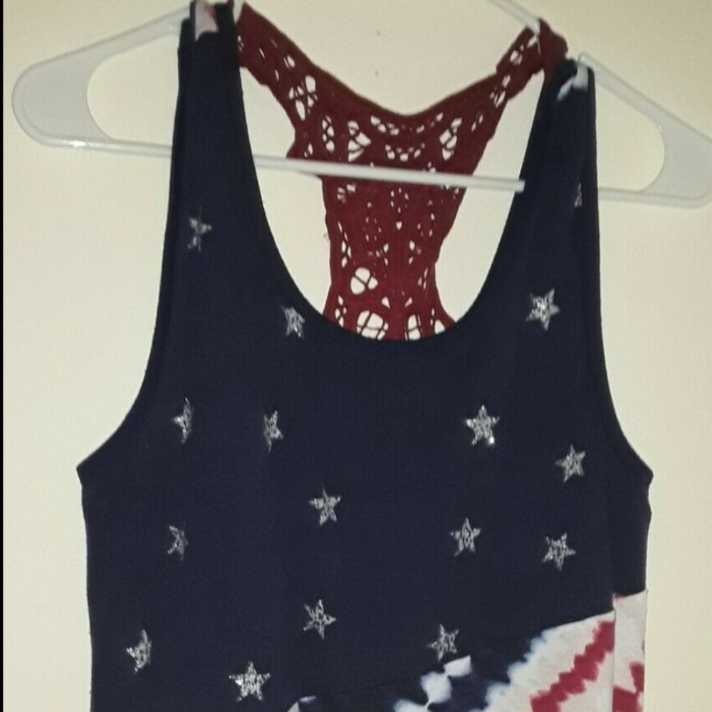All At Once New York Women’s Used Patriotic American Flag Tank Top Size XL.